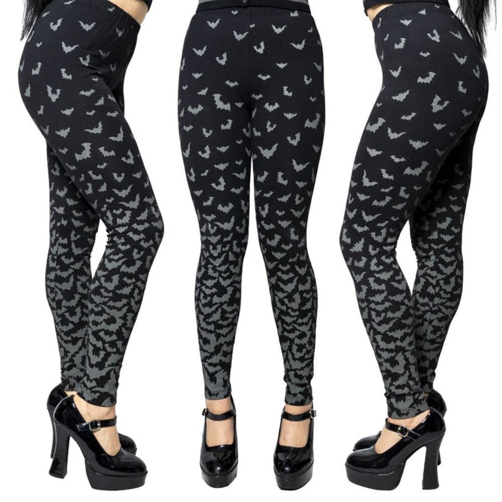 ONLY SMALL LEFT!! Bat Repeat Black Grey Stretchy Fitted Leggings NWT